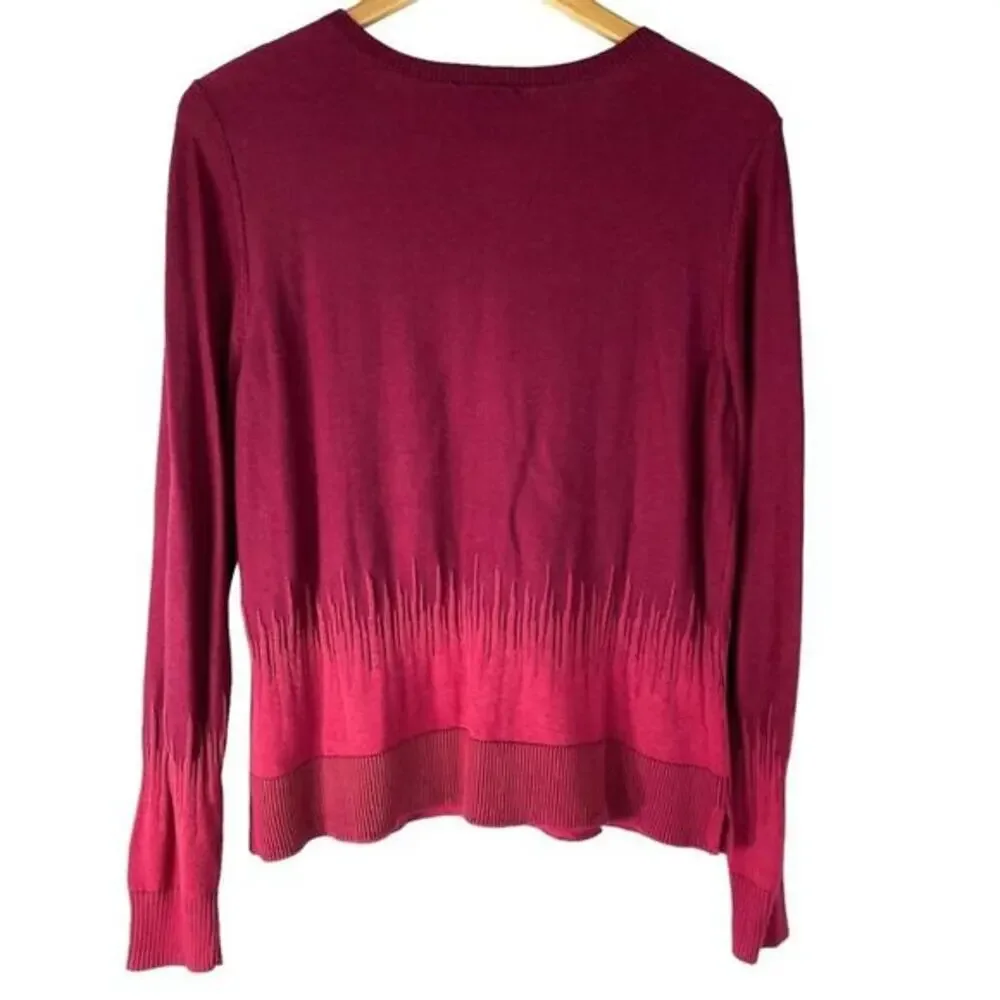 H by Halston Ombre Cardigan Sweater‎ Women M Mulberry Red Ribbed Career Preppy